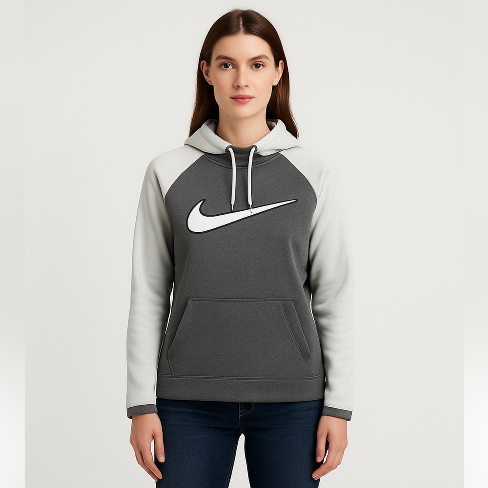 Nike Therma-FIT Hoodie Gray & White Pullover Size Small
